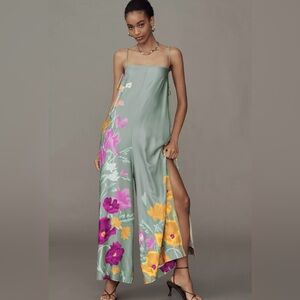 Anthropologie NWOT Floral Wide-Leg Spaghetti Strap Side Tie Jumper Size M